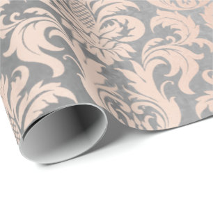 Black Gray Silver White Pink Metallic Damask Geschenkpapier