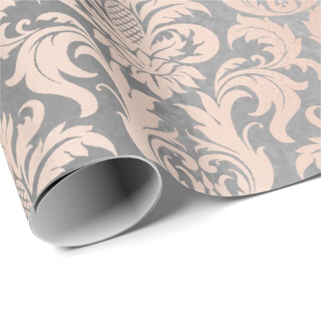 Black Gray Silver White Pink Metallic Damask Geschenkpapier (Rolleneckpunkt)