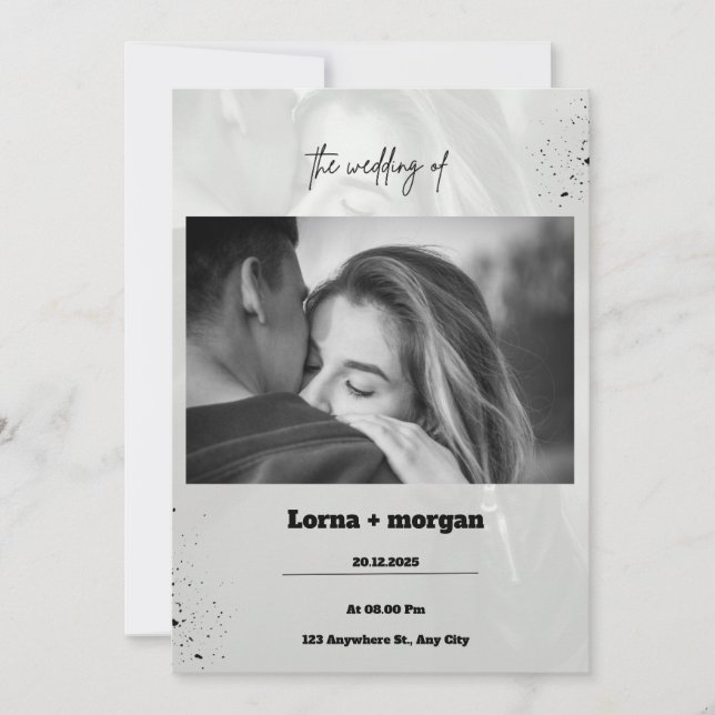 Black Gray Simple Wedding Einladung (Vorderseite)