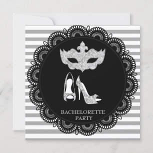 BLACK GRAY STRIPE BACHELORETTE MASQUERADE PARTY EINLADUNG