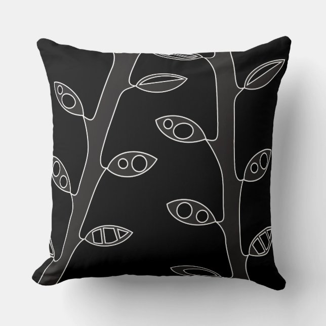 Black Gray VINES Retro DESIGN Throw Kissen (Vorderseite)