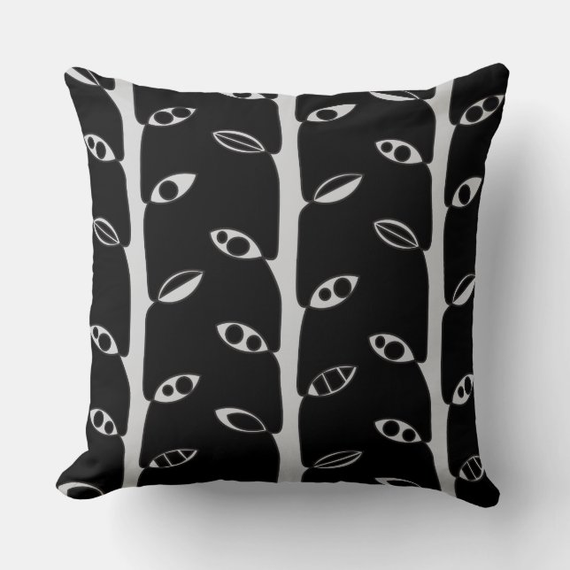 Black Gray VINES Retro DESIGN Throw Kissen (Vorderseite)
