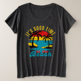 Black Gray Vintag Retro Palm Beach Big Große Größe T-Shirt