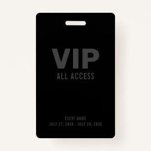 Black Gray VIP All Access Event Pass Ausweis