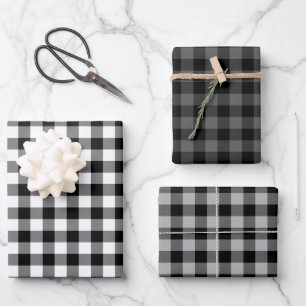 Black Gray White Buffalo Karierter Urlaub Geschenkpapier Set