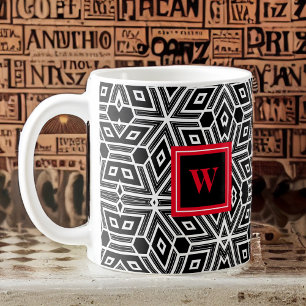 Black Gray White Cubism Neo Geo mit Red Monogram  Kaffeetasse