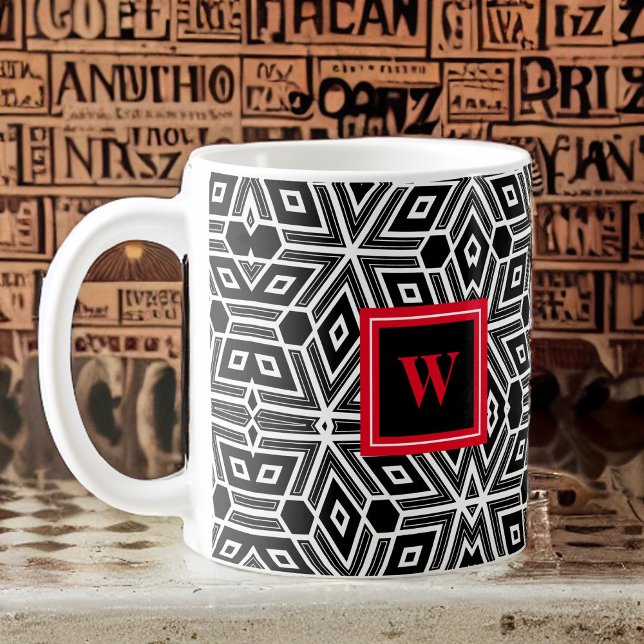 Black Gray White Cubism Neo Geo mit Red Monogram Kaffeetasse (Von Creator hochgeladen)