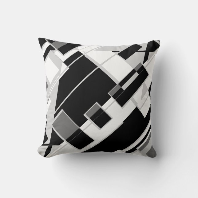 Black Gray White Diagonal Linien Formen Design Kissen (Vorderseite)