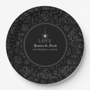 Black Gray & White Halloween Spider LIEBE Hochzeit Pappteller