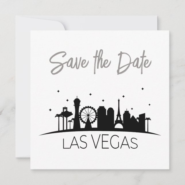 Black Gray White Las Vegas Hochzeit speichern das  Einladung (Vorderseite)