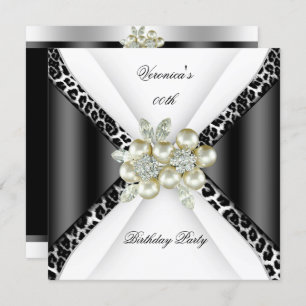 Black Gray White Leopard Pearl Birthday Party Einladung