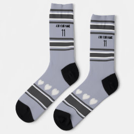 Black, gray, white- Name Number heart Socks Socken