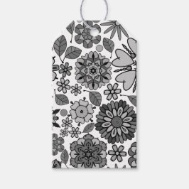 Black Gray White Retro Floral Art Seamless Pattern Geschenkanhänger