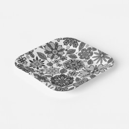 Black Gray White Retro Floral Art Seamless Pattern Pappteller