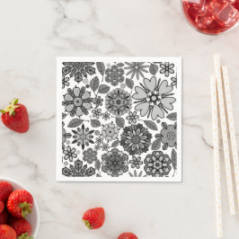 Black Gray White Retro Floral Art Seamless Pattern Serviette