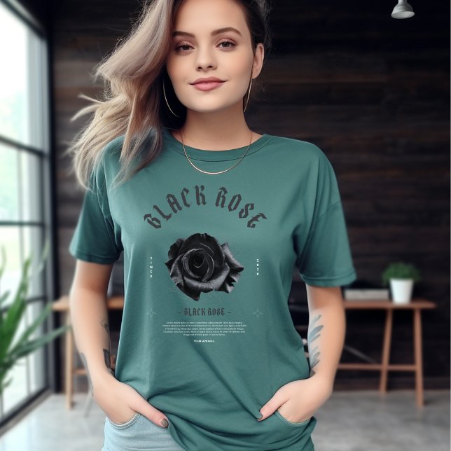 Black Gray White Typografy Black Rose T - Shirt (Von Creator hochgeladen)