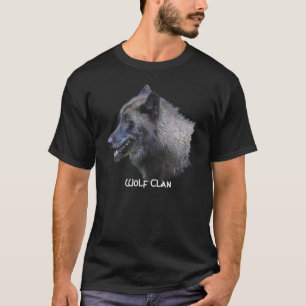 Black Gray Wolf Head Wildlife Wolf Clan T - Shirt