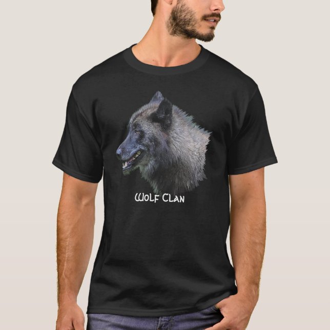 Black Gray Wolf Head Wildlife Wolf Clan T - Shirt (Vorderseite)
