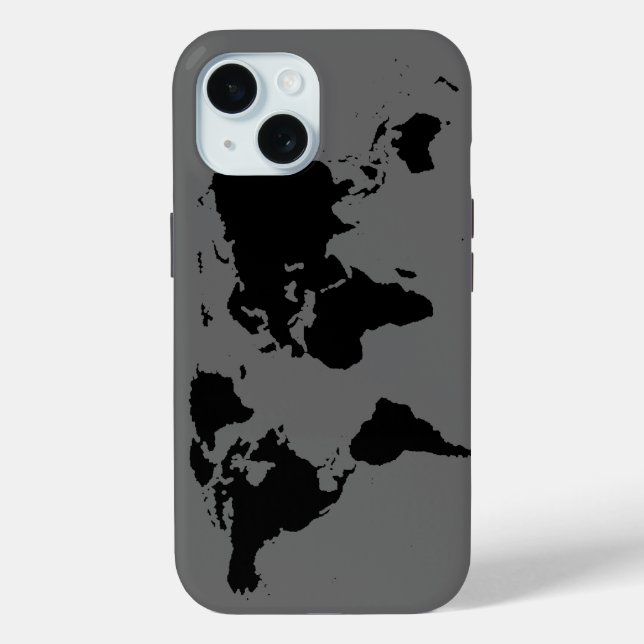 Black Gray World Map Case-Mate iPhone Hülle (Rückseite)