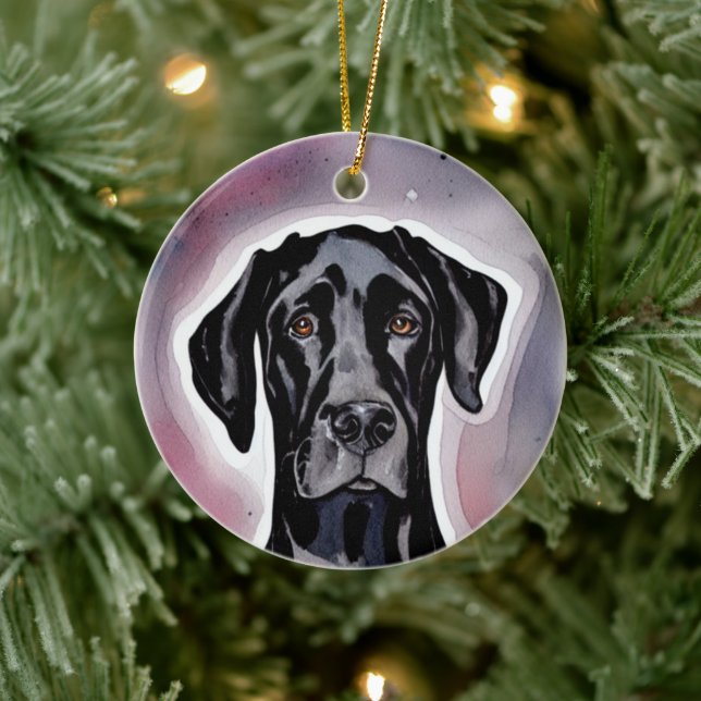 Black Great Dane Watercolor Art Keramik Ornament (Baum)