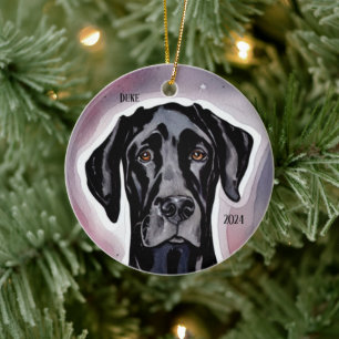 Black Great Dane Watercolor Art Keramik Ornament