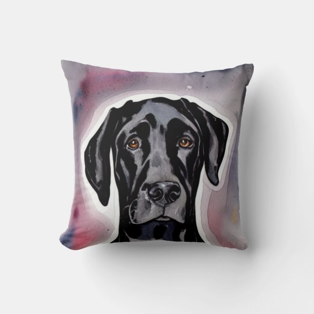 Black Great Dane Watercolor Art Kissen (Vorderseite)