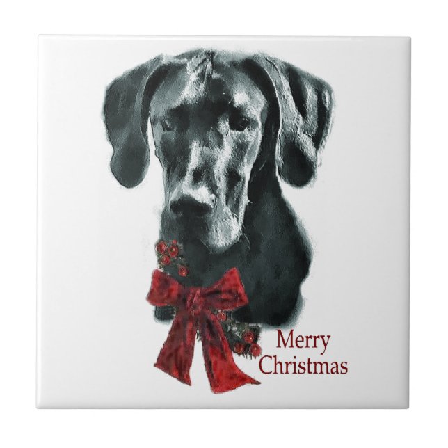 Black Great Dane Weihnachten Fliese (Vorderseite)