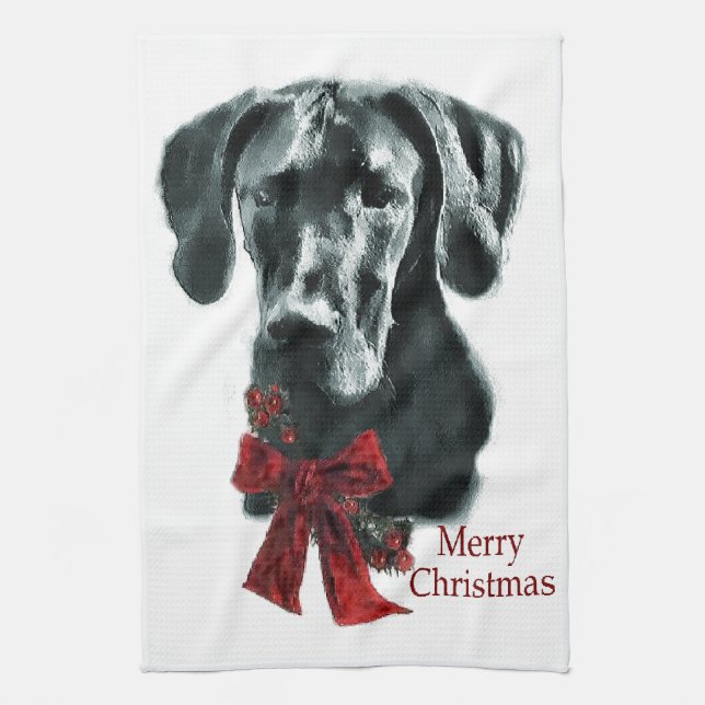 Black Great Dane Weihnachten Küchentuch (Vertikal)