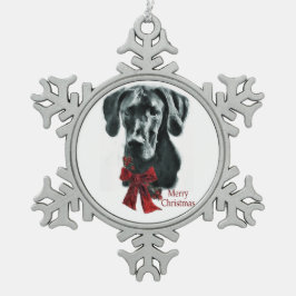 Black Great Dane Weihnachten Schneeflocken Zinn-Ornament