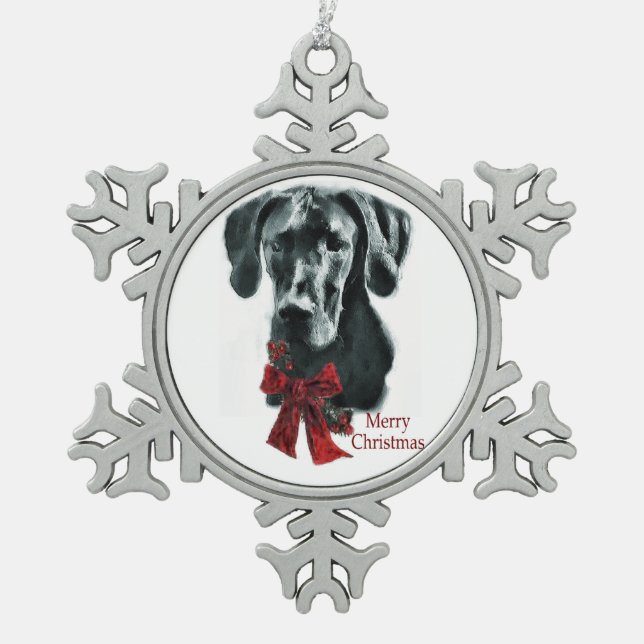 Black Great Dane Weihnachten Schneeflocken Zinn-Ornament (Vorderseite)