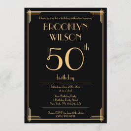 Black Great Gatsby Art Deco Geburtstagsparty Einla Einladung