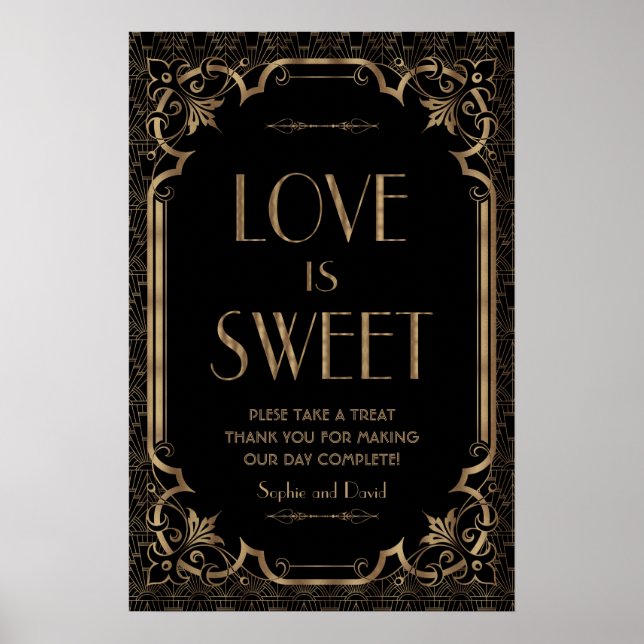 Black Great Gatsby Art Deco Liebe ist süß Poster (Vorne)