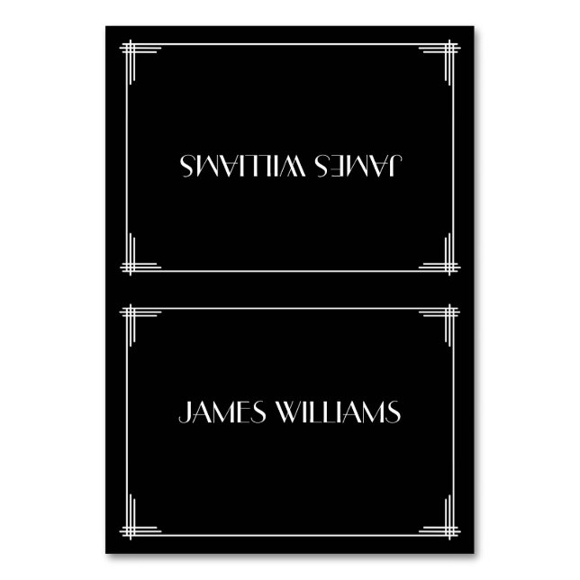 Black Great Gatsby Art Deco Place Cards Tischnummer (Vorderseite)