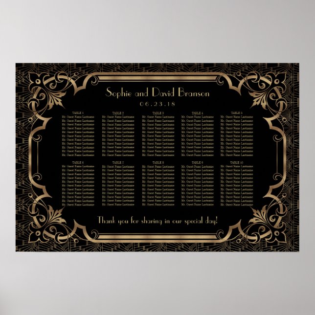 Black Great Gatsby Art Deco Seating Chart 2 der 19 Poster (Vorne)