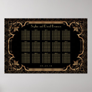 Black Great Gatsby Art Deco Seating Chart der 1920 Poster