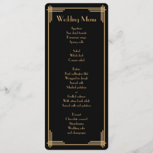 Black Great Gatsby Art Deco Wedding Menü Menükarte