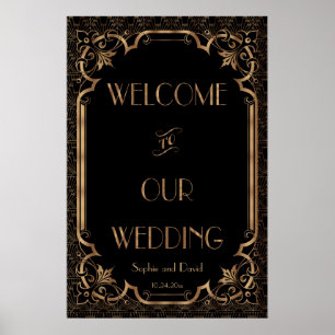 Black Great Gatsby Art Deco Wedding Willkommenszei Poster