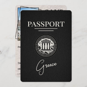 Black Greece Passport Save the Date Karte