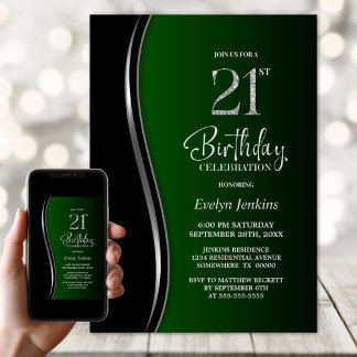 Black Green 21. Geburtstag Party Einladung
