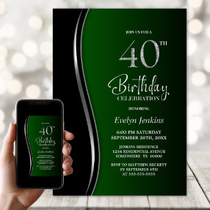Black Green 40. Geburtstag Party Einladung