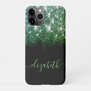 Black Green Aqua Imitats Glitzer Kalligrafie Name iPhone 11Pro Hülle