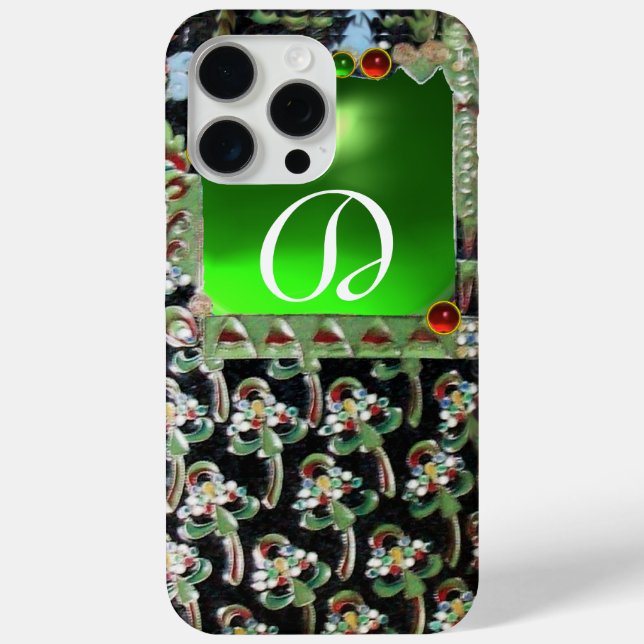 BLACK GREEN ART NOUVEAU GEMSTONE MONOGRAM Emerald Case-Mate iPhone Hülle (Rückseite)