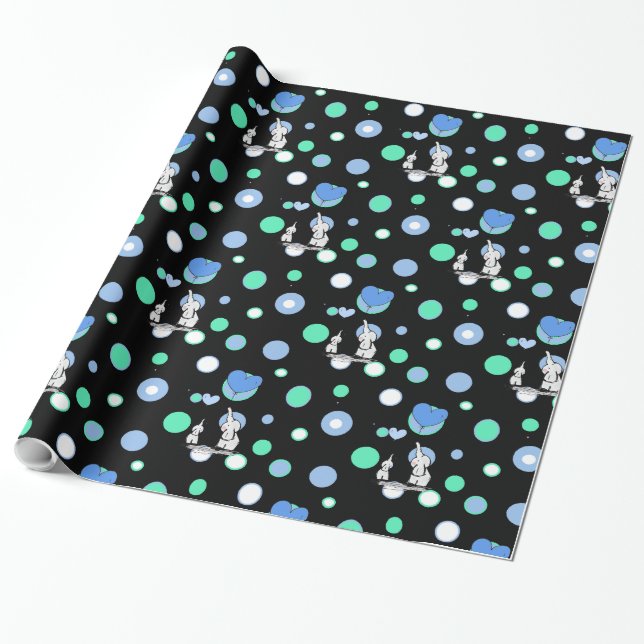Black Green Blue Elephants Holloons Geschenk W Geschenkpapier (Ungerollt)