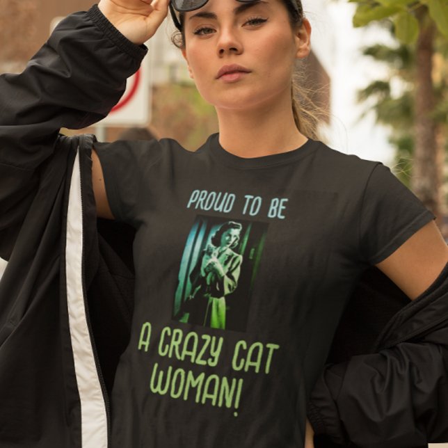 Black Green Blue Personalisiert Crazy Cat Woman Tri-Blend Shirt (Or personalize with your own message)