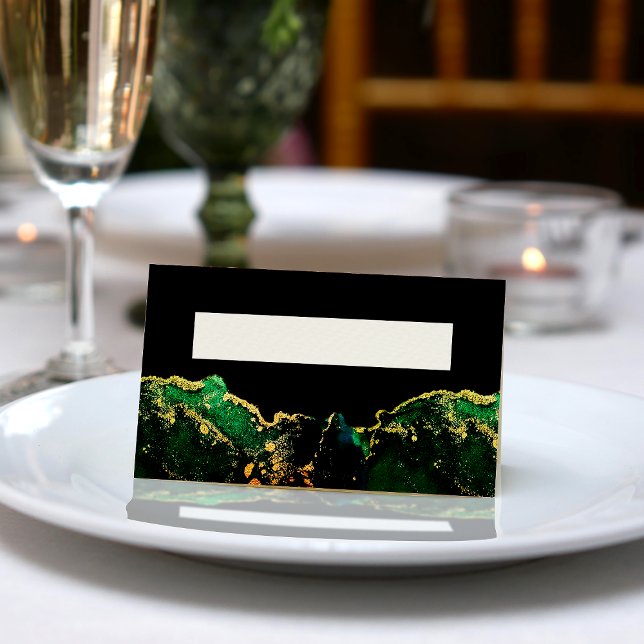 Black Green Bronze Gold Wedding Platzkarte (Black Green Bronze Gold Wedding Place Card)