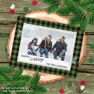 Black Green Buffalo Lumberjack Kariert & Schneeflo Postkarte