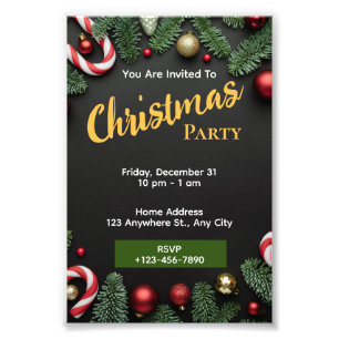 Black Green Christmas Party Einladung bearbeitbar Fotodruck