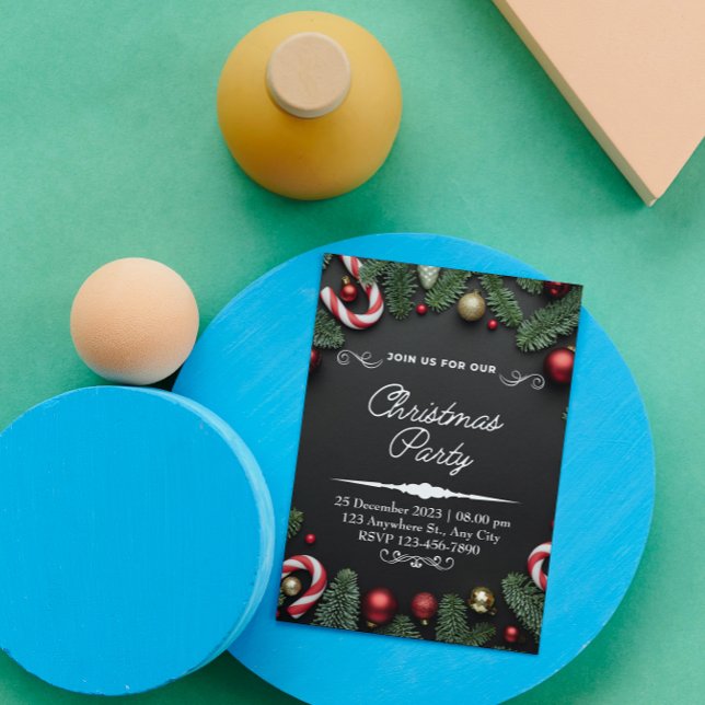 Black Green Christmas Trees Party Einladung (Von Creator hochgeladen)