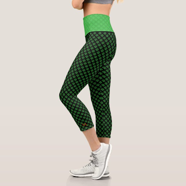 Black Green Cloud Kleeblatt Irish St Patricks Day Capri Leggings (Links)