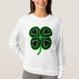 Black Green Clover Heart St Patrick Frau Long S T T-Shirt